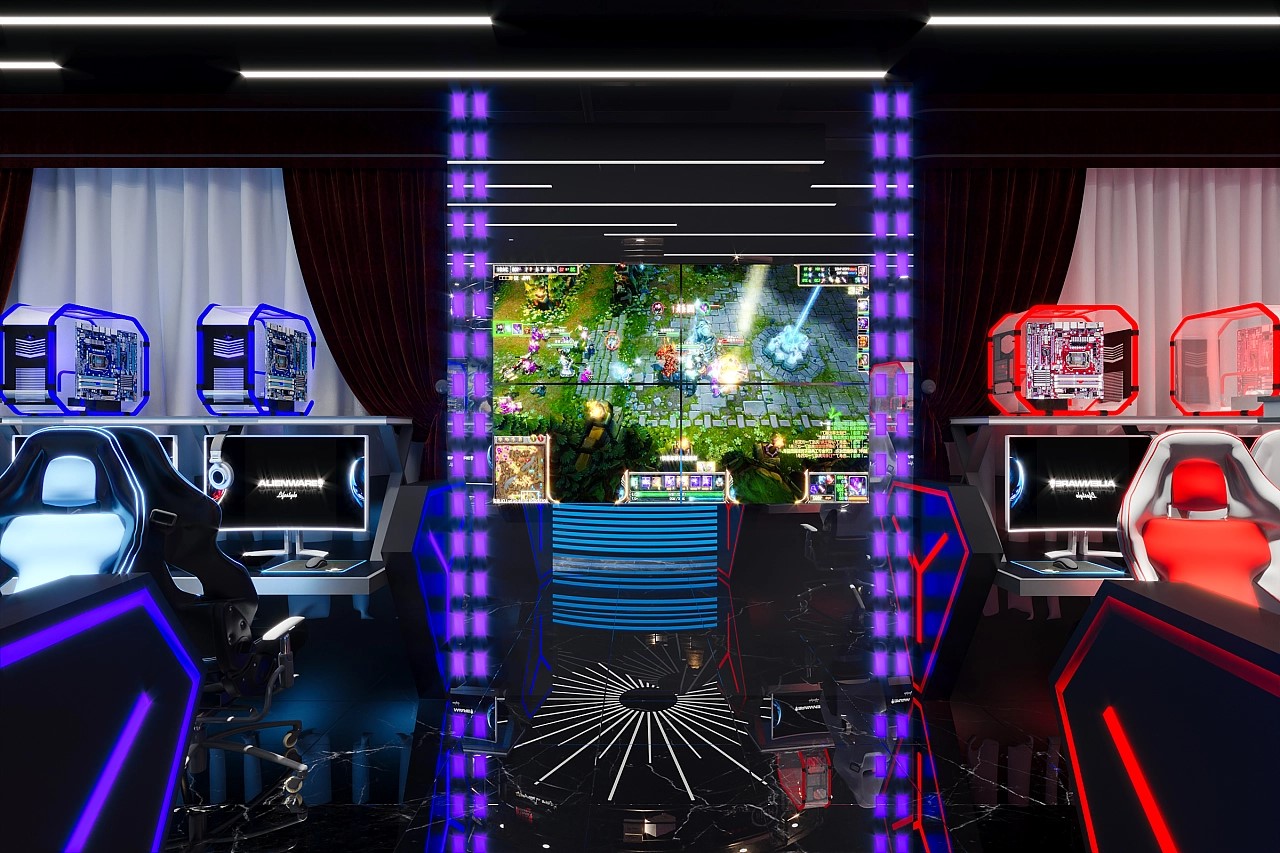 電競(jìng)網(wǎng)咖裝修設(shè)計(jì)效果圖?競(jìng)技區(qū)演示屏