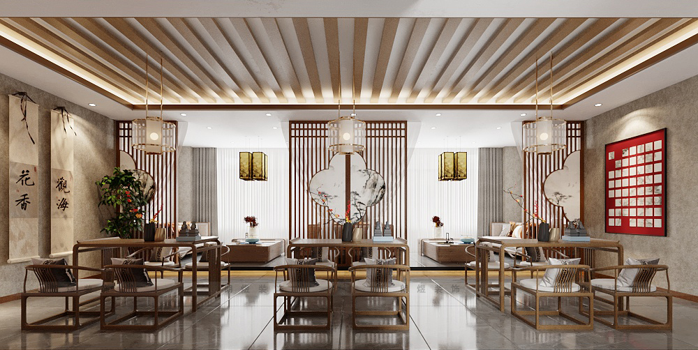 8002現(xiàn)代中式成都會(huì)所茶樓裝修效果圖