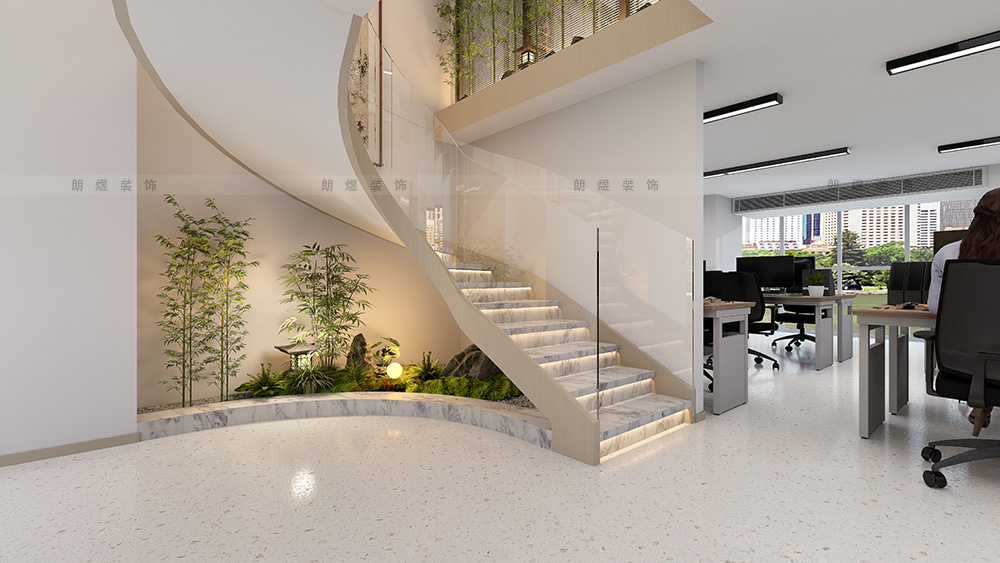 成都電商外貿公司辦公室裝修效果圖-樓梯微景