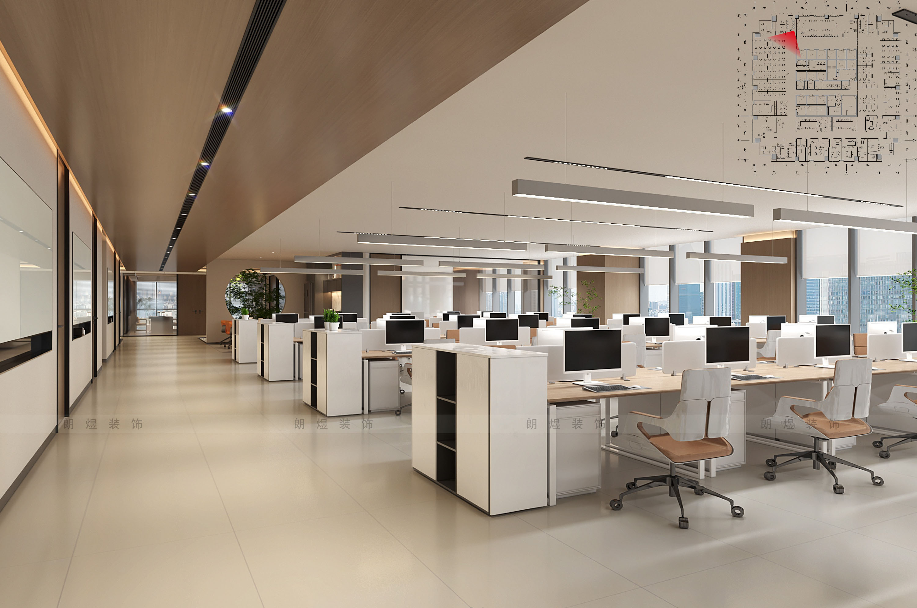 能源公司辦公室工位區裝修效果圖-2