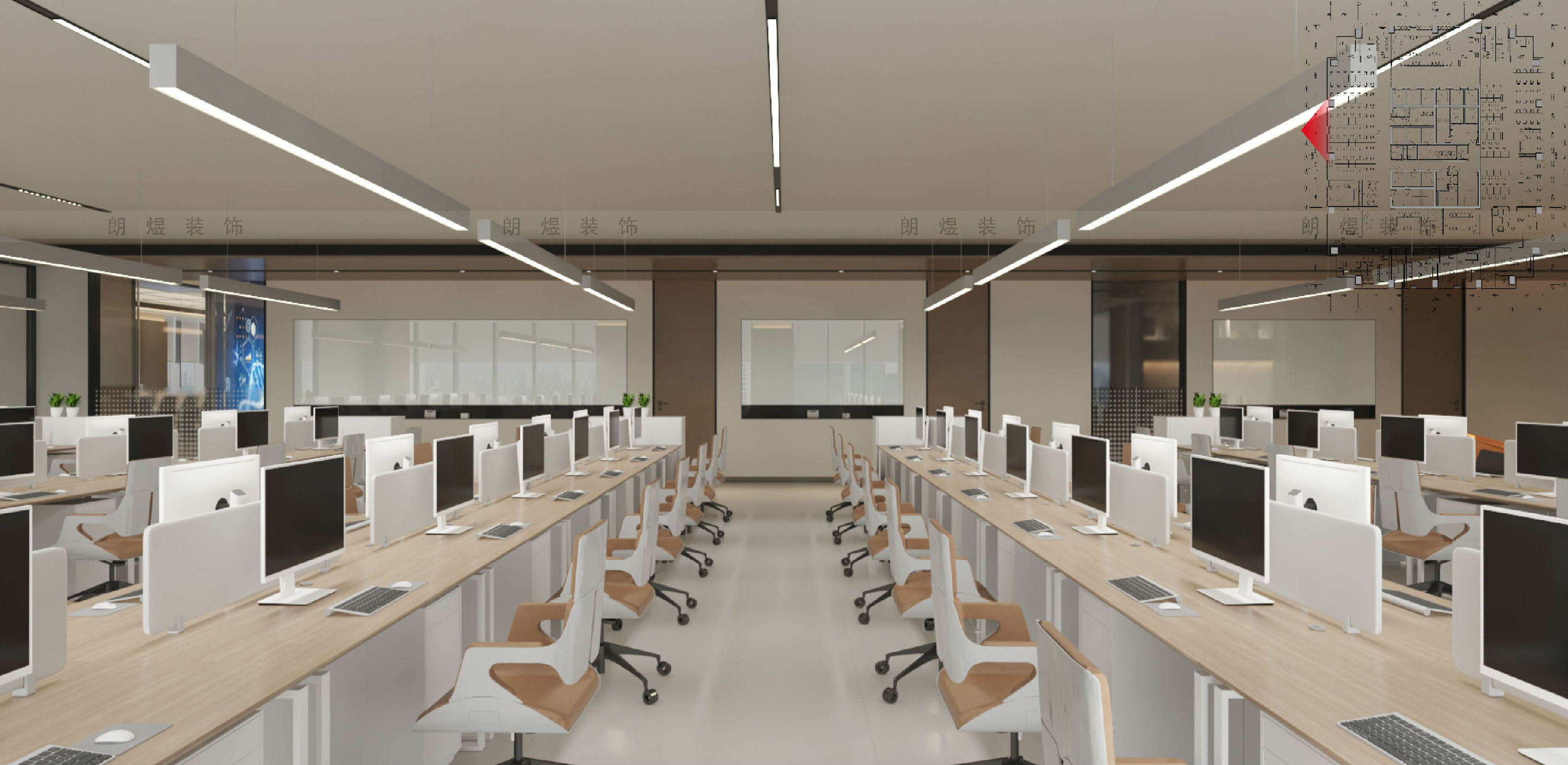 能源公司辦公室工位區裝修效果圖-4